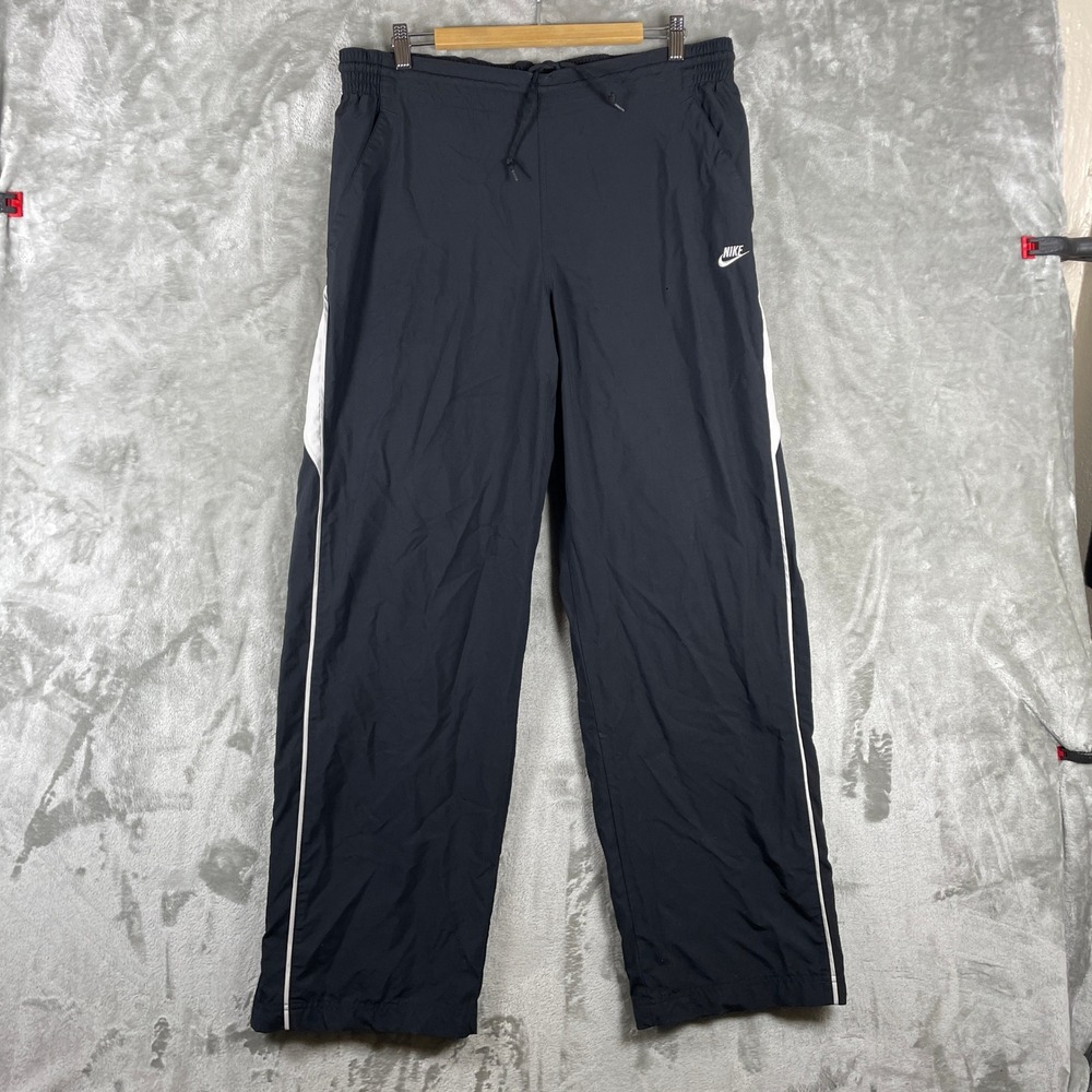 Nike Track Pants Mens XL Black White Stripe Windbreaker Mesh Lined